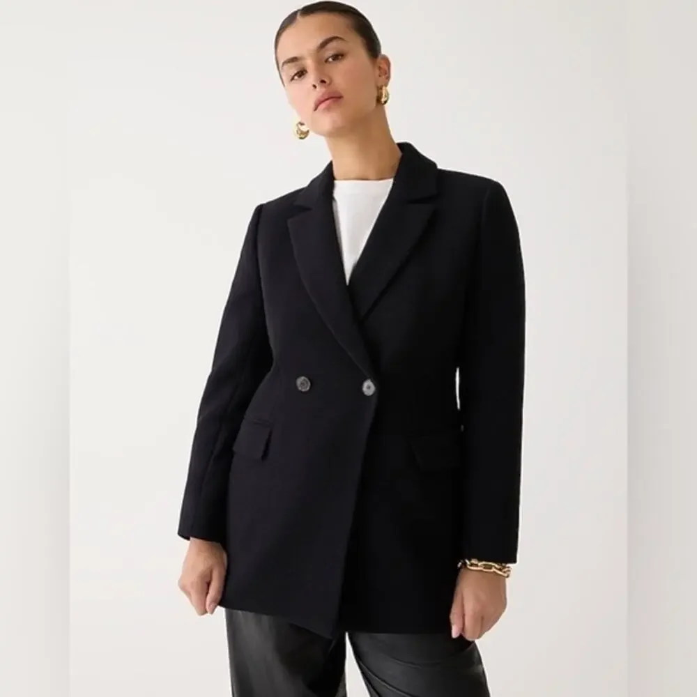 J.Crew Womens Evening Blazer Jacket Italian Double Cloth Wool Black Size 12 NEW